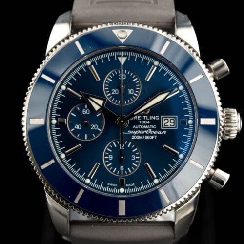 2017 Breitling Superocean Heritage Chronograph 46 with blue dial and black ceramic bezel on rubber strap