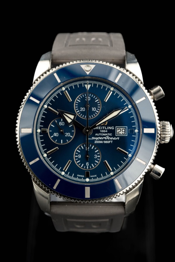2017 Breitling Superocean Heritage Chronograph 46 with blue dial and black ceramic bezel on rubber strap