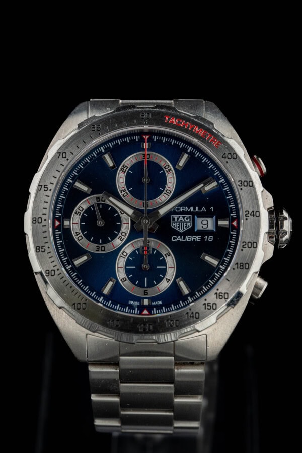 TAG Heuer Formula 1 Calibre 16 chronograph with blue dial and tachymetre bezel on steel bracelet