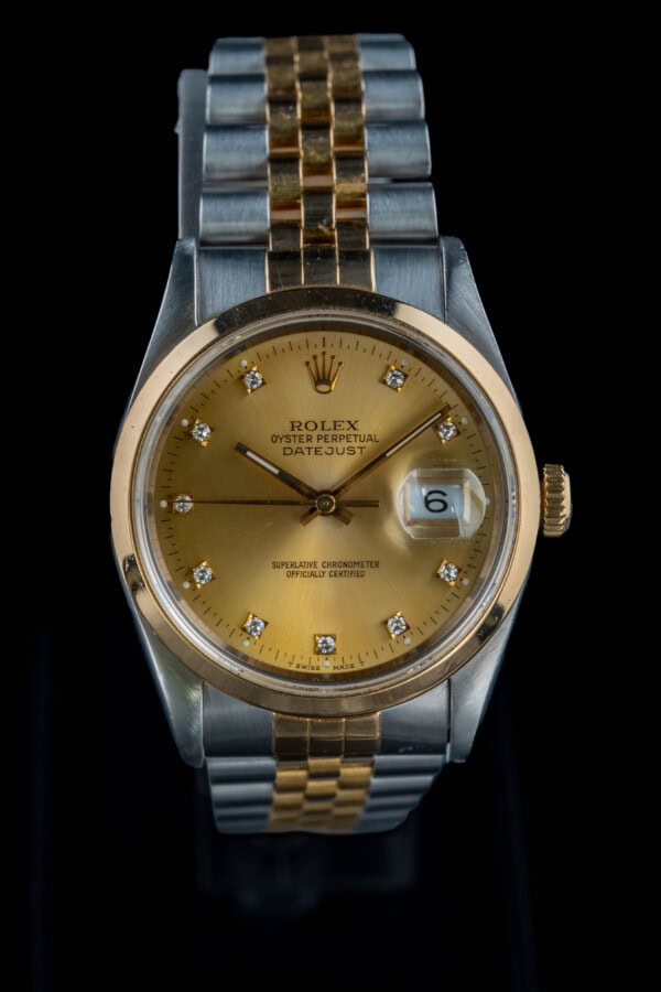1994-rolex-datejust-16203-champagne-dial-two-tone 1994 Rolex Datejust 16203 two-tone steel and gold with champagne stick dial and smooth gold bezel