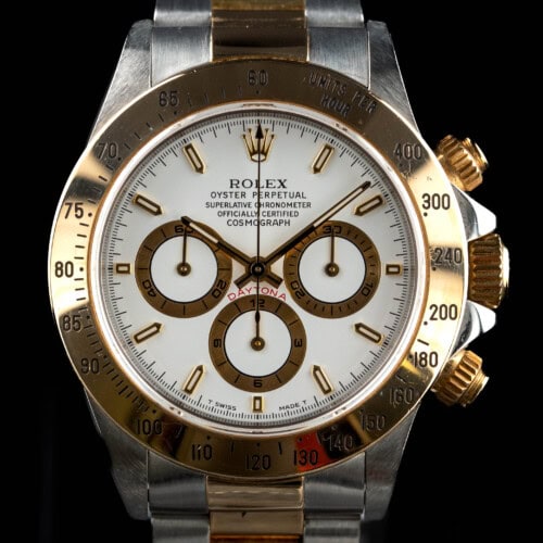 Rolex Daytona 16523 two-tone steel and gold with white dial and gold tachymetre bezel on Oyster bracelet